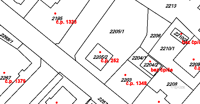 Rumburk 1 252, Rumburk na parcele st. 2205/2 v KÚ Rumburk, Katastrální mapa