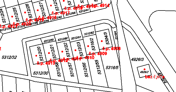 Chomutov 4909 na parcele st. 5316/2 v KÚ Chomutov I, Katastrální mapa