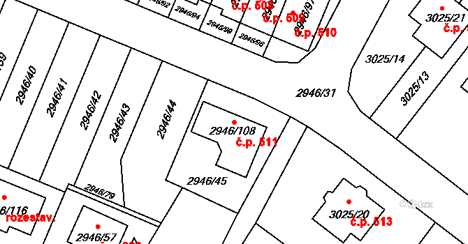 Choceňské Předměstí 511, Vysoké Mýto na parcele st. 2946/108 v KÚ Vysoké Mýto, Katastrální mapa