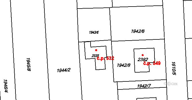 Hranice IV-Drahotuše 532, Hranice na parcele st. 2335 v KÚ Drahotuše, Katastrální mapa