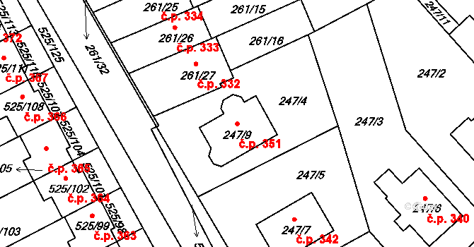Dvory 351, Karlovy Vary na parcele st. 247/9 v KÚ Dvory, Katastrální mapa