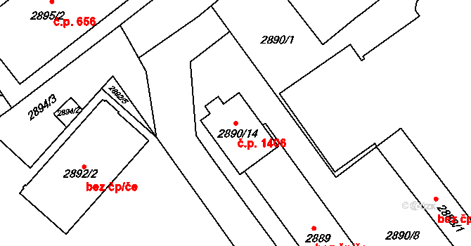 Bystřice nad Pernštejnem 1406 na parcele st. 2890/14 v KÚ Bystřice nad Pernštejnem, Katastrální mapa