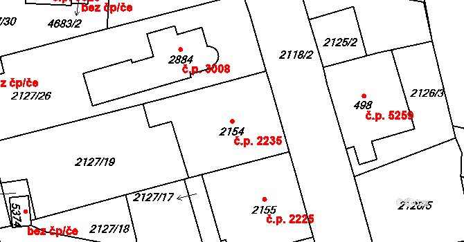 Jablonec nad Nisou 2235 na parcele st. 2154 v KÚ Jablonec nad Nisou, Katastrální mapa