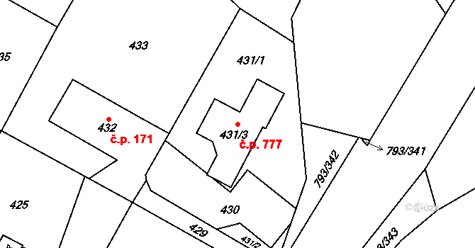 Výškovice 777, Ostrava na parcele st. 431/3 v KÚ Výškovice u Ostravy, Katastrální mapa