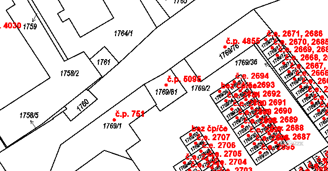 Jihlava 5095 na parcele st. 1769/81 v KÚ Jihlava, Katastrální mapa