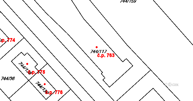 Kolovraty 763, Praha na parcele st. 744/117 v KÚ Kolovraty, Katastrální mapa