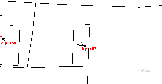 Tušť 157, Suchdol nad Lužnicí na parcele st. 304/5 v KÚ Tušť, Katastrální mapa