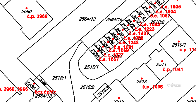 Chomutov 1057 na parcele st. 2565 v KÚ Chomutov I, Katastrální mapa