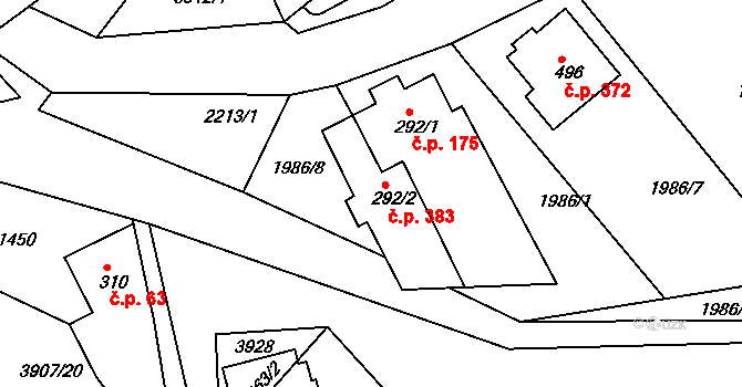 Záhorovice 383 na parcele st. 292/2 v KÚ Záhorovice, Katastrální mapa