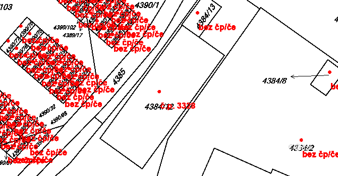 Strašnice 3328, Praha na parcele st. 4384/12 v KÚ Strašnice, Katastrální mapa