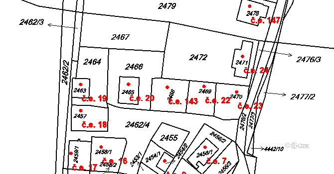 Třebovice 143, Ostrava na parcele st. 2468 v KÚ Třebovice ve Slezsku, Katastrální mapa