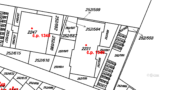 Rosice 1349 na parcele st. 2231 v KÚ Rosice u Brna, Katastrální mapa