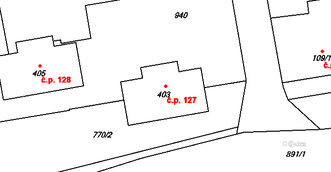 Vrapice 127, Kladno na parcele st. 403 v KÚ Vrapice, Katastrální mapa