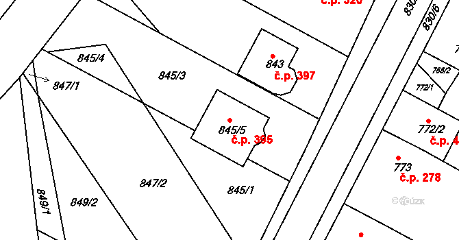 Havřice 395, Uherský Brod na parcele st. 845/5 v KÚ Havřice, Katastrální mapa