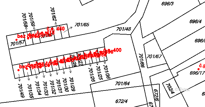 Bystřice 400, Dubí na parcele st. 701/36 v KÚ Dubí-Bystřice, Katastrální mapa