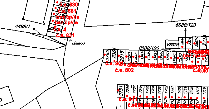 Rybárny 801, Uherské Hradiště na parcele st. 2752 v KÚ Uherské Hradiště, Katastrální mapa