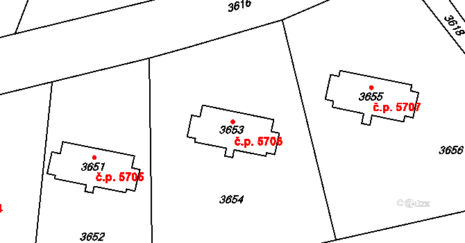Svinov 5706, Ostrava na parcele st. 3653 v KÚ Svinov, Katastrální mapa