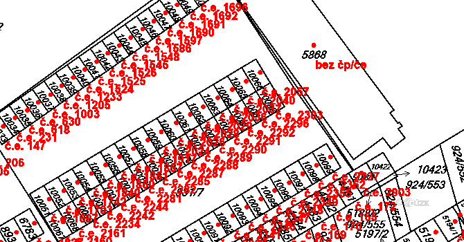 Hodonín 2291 na parcele st. 10079 v KÚ Hodonín, Katastrální mapa