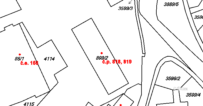 Hranice 818,819 na parcele st. 899/2 v KÚ Hranice u Aše, Katastrální mapa