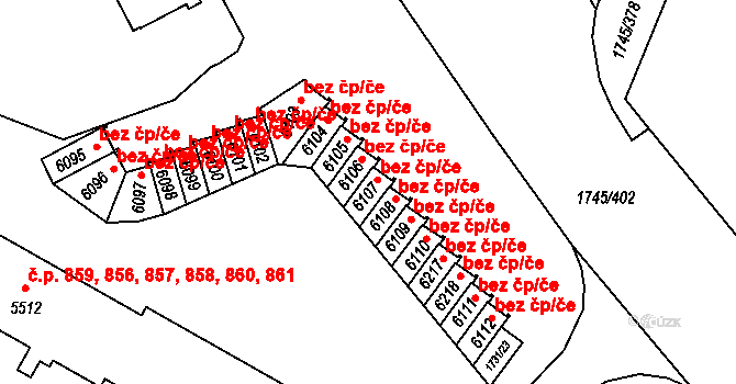 Třebíč 38371375 na parcele st. 6107 v KÚ Třebíč, Katastrální mapa