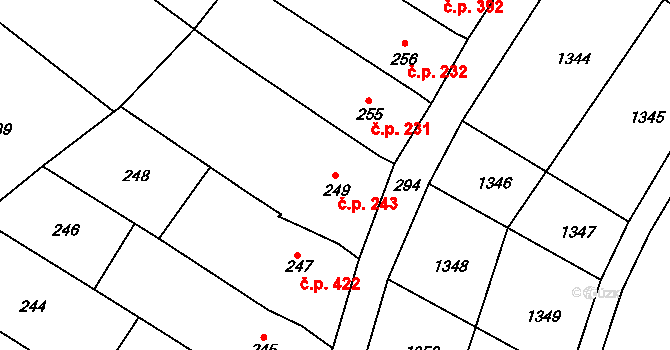 Spytihněv 243 na parcele st. 249 v KÚ Spytihněv, Katastrální mapa