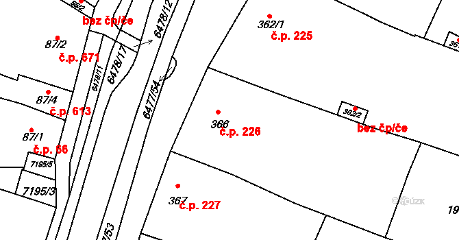 Napajedla 226 na parcele st. 366 v KÚ Napajedla, Katastrální mapa