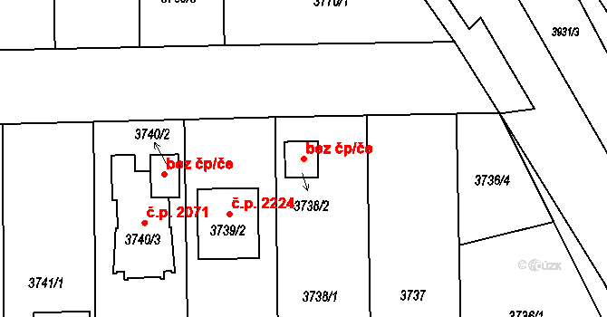 České Budějovice 40499375 na parcele st. 3738/2 v KÚ České Budějovice 7, Katastrální mapa