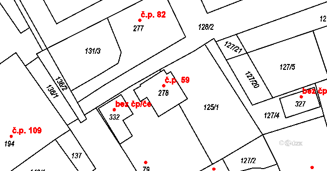 Bohuslavice nad Vláří 59 na parcele st. 278 v KÚ Bohuslavice nad Vláří, Katastrální mapa