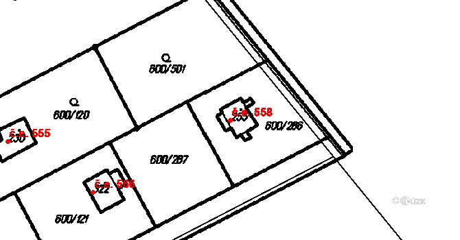 Olšany 558 na parcele st. 255 v KÚ Olšany, Katastrální mapa