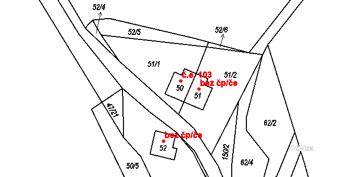 Milotice 103, Dehtáře na parcele st. 50 v KÚ Milotice, Katastrální mapa