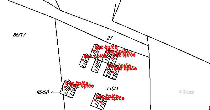 Most 43821375 na parcele st. 110/3 v KÚ Most I, Katastrální mapa