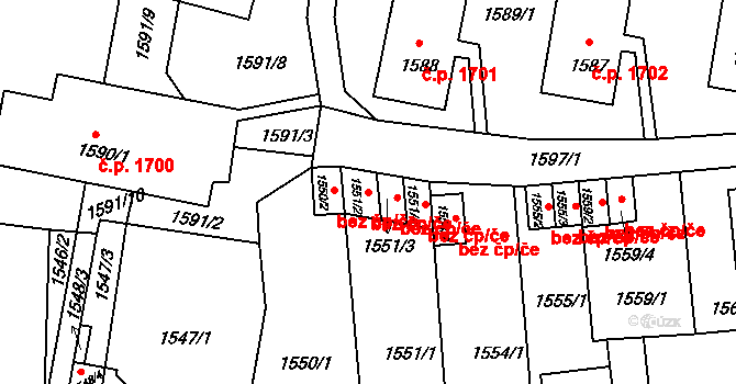 Litoměřice 47611375 na parcele st. 1551/2 v KÚ Litoměřice, Katastrální mapa