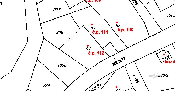 Rosice 112 na parcele st. 94 v KÚ Rosice u Chrasti, Katastrální mapa