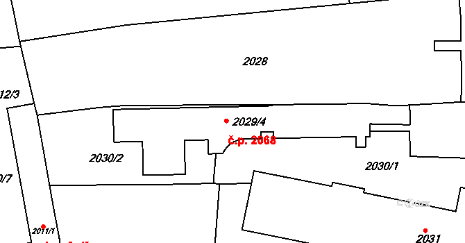 Krč 2068, Praha na parcele st. 2029/4 v KÚ Krč, Katastrální mapa