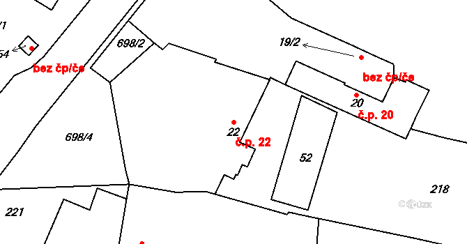 Svatkovice 22, Bernartice na parcele st. 22 v KÚ Svatkovice, Katastrální mapa