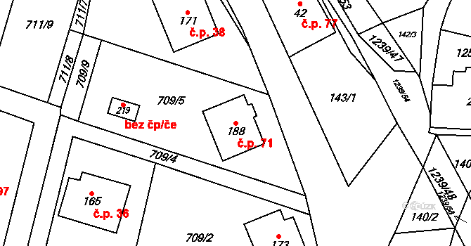 Velká Skrovnice 71 na parcele st. 188 v KÚ Velká Skrovnice, Katastrální mapa