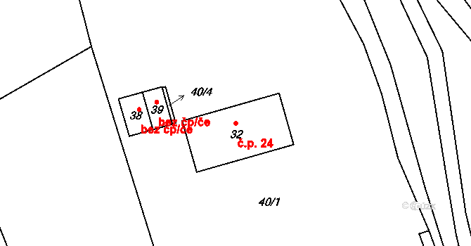 Mezí 24, Manětín na parcele st. 32 v KÚ Mezí, Katastrální mapa