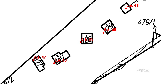 Horní Hradiště 55, Plasy na parcele st. 128 v KÚ Horní Hradiště, Katastrální mapa
