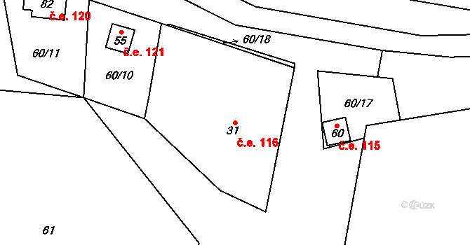 Chotětín 116, Zbiroh na parcele st. 31 v KÚ Chotětín, Katastrální mapa