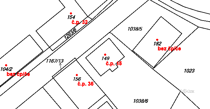 Žabokrky 15, Hronov na parcele st. 149 v KÚ Žabokrky, Katastrální mapa