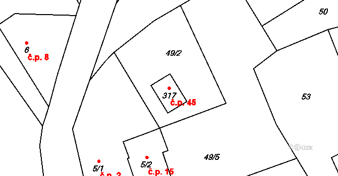 Mladovice 45, Popovice na parcele st. 317 v KÚ Popovice u Benešova, Katastrální mapa