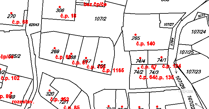 Podklášteří 1165, Třebíč na parcele st. 266 v KÚ Podklášteří, Katastrální mapa