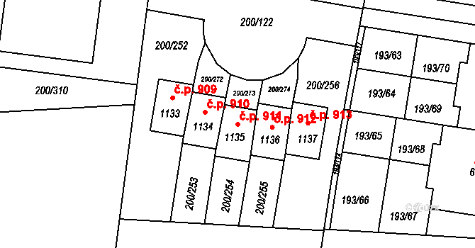 Nehvizdy 911 na parcele st. 1135 v KÚ Nehvizdy, Katastrální mapa