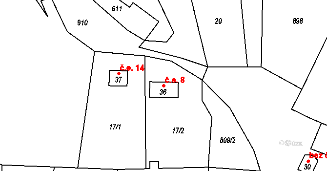 Kejšovice 8, Krsy na parcele st. 36 v KÚ Kejšovice, Katastrální mapa