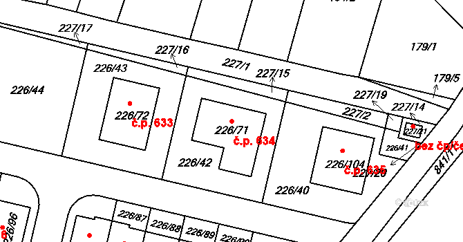Syrovice 634 na parcele st. 226/71 v KÚ Syrovice, Katastrální mapa