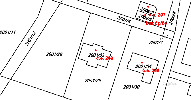 Nýřany 269 na parcele st. 2001/33 v KÚ Nýřany, Katastrální mapa