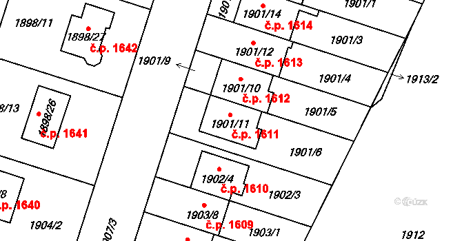 Chotěboř 1611 na parcele st. 1901/11 v KÚ Chotěboř, Katastrální mapa