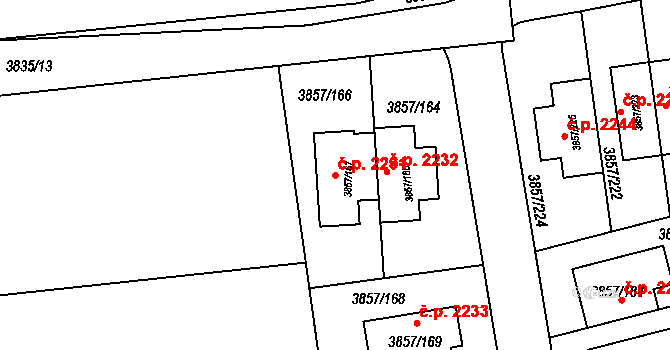 Modřany 2231, Praha na parcele st. 3857/167 v KÚ Modřany, Katastrální mapa