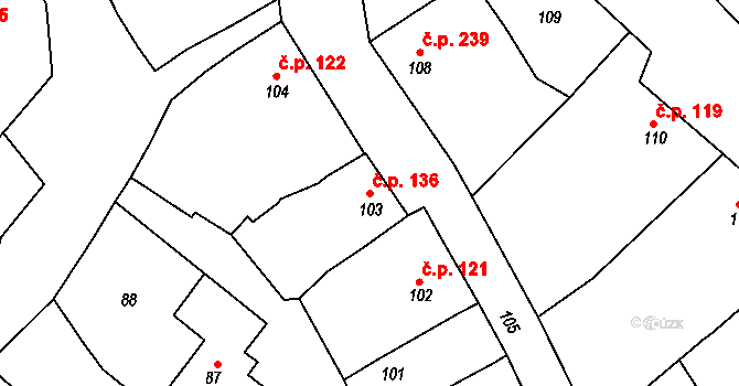 Borkovany 136 na parcele st. 103 v KÚ Borkovany, Katastrální mapa