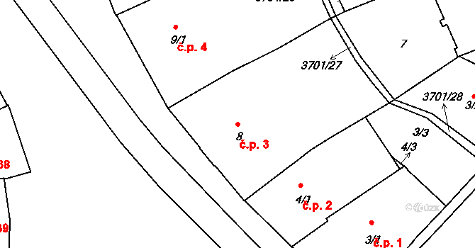 Holešov 3 na parcele st. 8 v KÚ Holešov, Katastrální mapa
